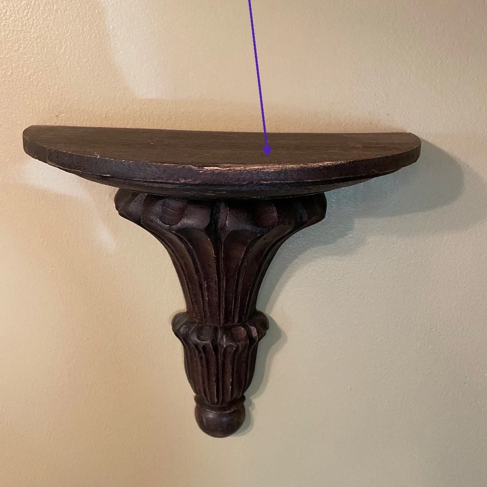 2 vintage carved wood wall half shelves